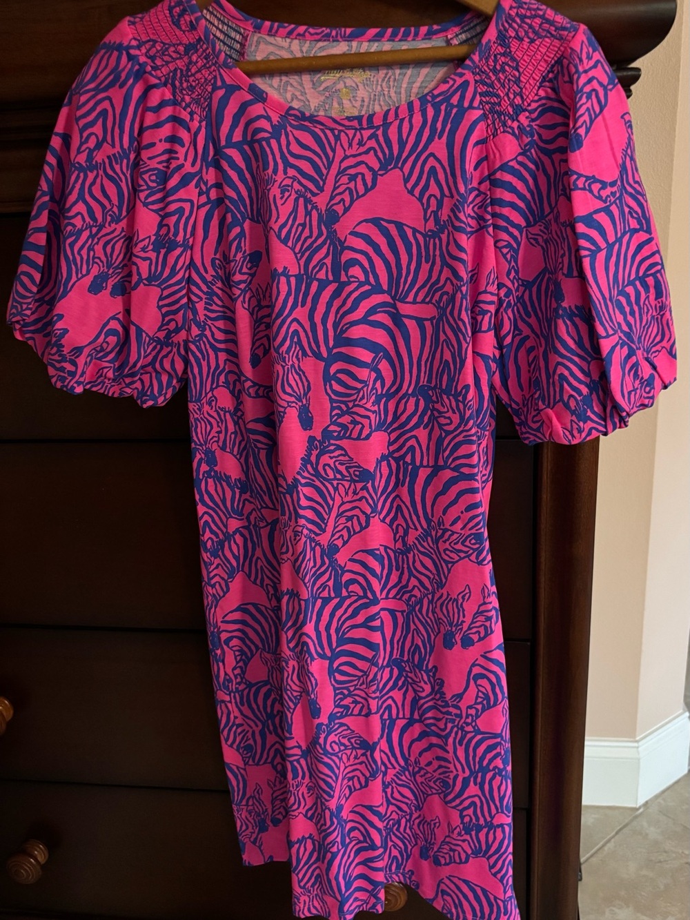 Lilly Pulitzer Bright Pink & Royal Blue Zebra Print Puff Sleeve Dress
